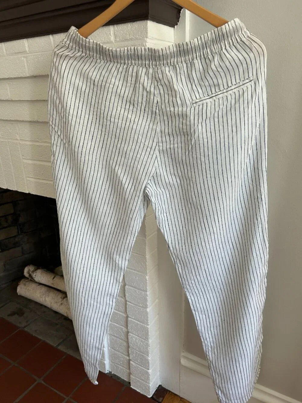 Mango Linen Grey and White Stripes Pants Size M